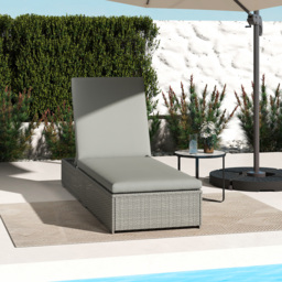 Outsunny Rattan Sun Lounger, Five-Position Reclining Garden Lounger Bed with Cushion, Light Grey - thumbnail 2