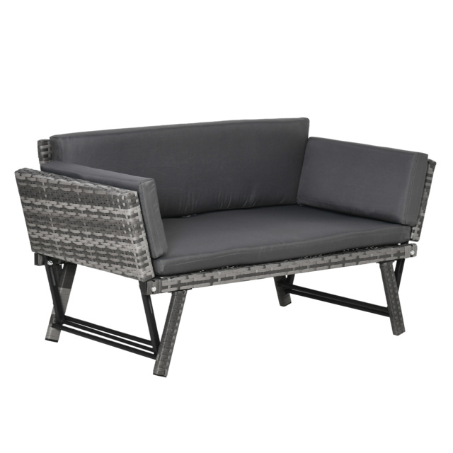 Outsunny 2 Seater Rattan Folding Daybed Sofa Bench Garden Chaise Lounger Loveseat with Cushion Outdoor Patio Grey - Aosom UK - image 1