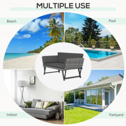 Outsunny 2 Seater Rattan Folding Daybed Sofa Bench Garden Chaise Lounger Loveseat with Cushion Outdoor Patio Grey - Aosom UK - thumbnail 6