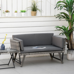 Outsunny 2 Seater Rattan Folding Daybed Sofa Bench Garden Chaise Lounger Loveseat with Cushion Outdoor Patio Grey - Aosom UK - thumbnail 2