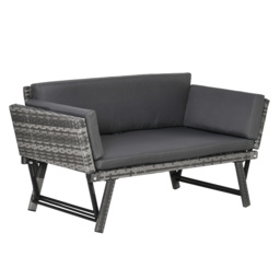 Outsunny 2 Seater Rattan Folding Daybed Sofa Bench Garden Chaise Lounger Loveseat with Cushion Outdoor Patio Grey - Aosom UK