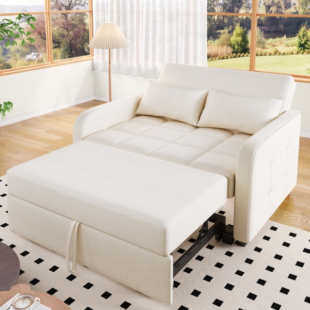 Multifunctional Folding Sofa Bed with Adjustable Backrest and 2 Cushions, Daybed Ideal for Small Flats, 127L x 75-180W x 94H cm, Light Grey - Aosom UK - image 1