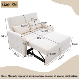 Multifunctional Folding Sofa Bed with Adjustable Backrest and 2 Cushions, Daybed Ideal for Small Flats, 127L x 75-180W x 94H cm, Light Grey - Aosom UK - thumbnail 3