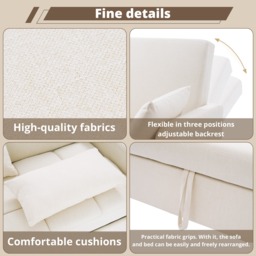 Multifunctional Folding Sofa Bed with Adjustable Backrest and 2 Cushions, Daybed Ideal for Small Flats, 127L x 75-180W x 94H cm, Light Grey - Aosom UK - thumbnail 5