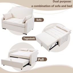 Multifunctional Folding Sofa Bed with Adjustable Backrest and 2 Cushions, Daybed Ideal for Small Flats, 127L x 75-180W x 94H cm, Light Grey - Aosom UK - thumbnail 4