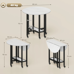 HOMCOM Folding Dining Table, Drop Leaf Table with Open Shelf, Rolling Kitchen Table for Dining Room, Small Spaces, White Marble - thumbnail 3