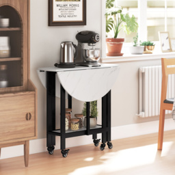 HOMCOM Folding Dining Table, Drop Leaf Table with Open Shelf, Rolling Kitchen Table for Dining Room, Small Spaces, White Marble - thumbnail 8