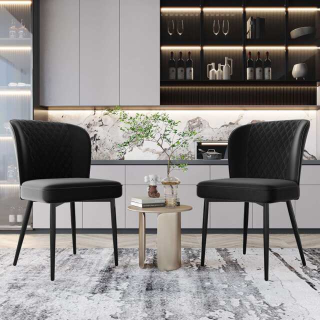Set of 2 Modern Velvet Black Dining Chairs with 4 Metal Legs, Lounge Chair with Backrest for Dining Room, Living Room, 47x43x86 cm, Black - Aosom.UK - image 1