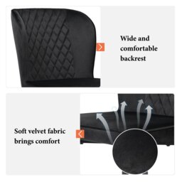 Set of 2 Modern Velvet Black Dining Chairs with 4 Metal Legs, Lounge Chair with Backrest for Dining Room, Living Room, 47x43x86 cm, Black - Aosom.UK - thumbnail 5