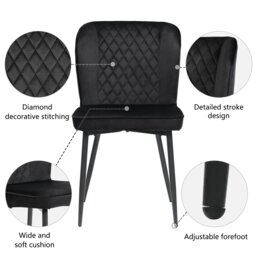 Set of 2 Modern Velvet Black Dining Chairs with 4 Metal Legs, Lounge Chair with Backrest for Dining Room, Living Room, 47x43x86 cm, Black - Aosom.UK - thumbnail 6