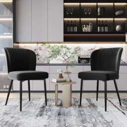 Set of 2 Modern Velvet Black Dining Chairs with 4 Metal Legs, Lounge Chair with Backrest for Dining Room, Living Room, 47x43x86 cm, Black - Aosom.UK - thumbnail 1