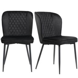 Set of 2 Modern Velvet Black Dining Chairs with 4 Metal Legs, Lounge Chair with Backrest for Dining Room, Living Room, 47x43x86 cm, Black - Aosom.UK - thumbnail 2