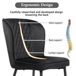 Set of 2 Modern Velvet Black Dining Chairs with 4 Metal Legs, Lounge Chair with Backrest for Dining Room, Living Room, 47x43x86 cm, Black - Aosom.UK - thumbnail 4