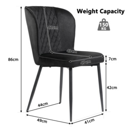Set of 2 Modern Velvet Black Dining Chairs with 4 Metal Legs, Lounge Chair with Backrest for Dining Room, Living Room, 47x43x86 cm, Black - Aosom.UK - thumbnail 3