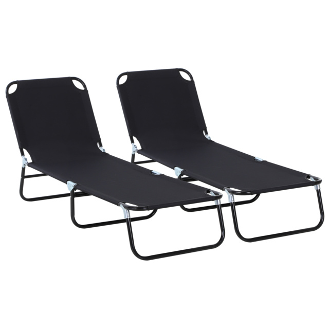 Outsunny 2 Pieces Foldable Sun Lounger Set With 5-Position Adjustable Backrest, Portable Relaxer Recliner with Lightweight Frame - image 1