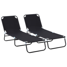 Outsunny 2 Pieces Foldable Sun Lounger Set With 5-Position Adjustable Backrest, Portable Relaxer Recliner with Lightweight Frame - thumbnail 1