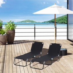 Outsunny 2 Pieces Foldable Sun Lounger Set With 5-Position Adjustable Backrest, Portable Relaxer Recliner with Lightweight Frame - thumbnail 2