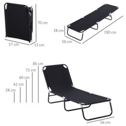 Outsunny 2 Pieces Foldable Sun Lounger Set With 5-Position Adjustable Backrest, Portable Relaxer Recliner with Lightweight Frame - thumbnail 3