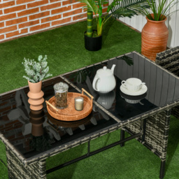 Outsunny 5 Seater Rattan Garden Furniture Set, 2 Armchairs, 3-seater Wicker Sofa, 2 Footstools Glass Table 6 Piece Patio Sofa Sets for Conservatory - thumbnail 7
