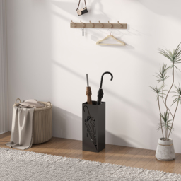 HOMCOM Metal Umbrella Stand, Square Umbrella Holder with 4 Hooks and Removable Drip Tray, Decorative Umbrella Storage Rack for Entryway, Hallway, 15.5 x 15.5 x 41 cm, Black - thumbnail 7
