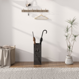 HOMCOM Metal Umbrella Stand, Square Umbrella Holder with 4 Hooks and Removable Drip Tray, Decorative Umbrella Storage Rack for Entryway, Hallway, 15.5 x 15.5 x 41 cm, Black - thumbnail 9