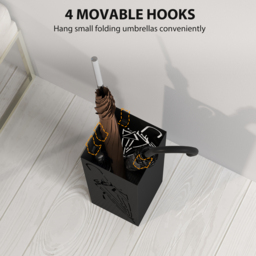 HOMCOM Metal Umbrella Stand, Square Umbrella Holder with 4 Hooks and Removable Drip Tray, Decorative Umbrella Storage Rack for Entryway, Hallway, 15.5 x 15.5 x 41 cm, Black - thumbnail 5