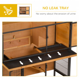 PawHut 2-Floor Wooden Rabbit Hutch Bunny Cage Metal Frame Pet House with Slide-Out Tray Feeding Trough Ramp Lockable Door Openable Roof - Aosom UK - thumbnail 6