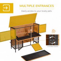 PawHut 2-Floor Wooden Rabbit Hutch Bunny Cage Metal Frame Pet House with Slide-Out Tray Feeding Trough Ramp Lockable Door Openable Roof - Aosom UK - thumbnail 7