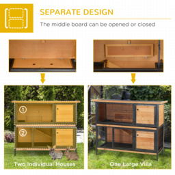 PawHut 2-Floor Wooden Rabbit Hutch Bunny Cage Metal Frame Pet House with Slide-Out Tray Feeding Trough Ramp Lockable Door Openable Roof - Aosom UK - thumbnail 5