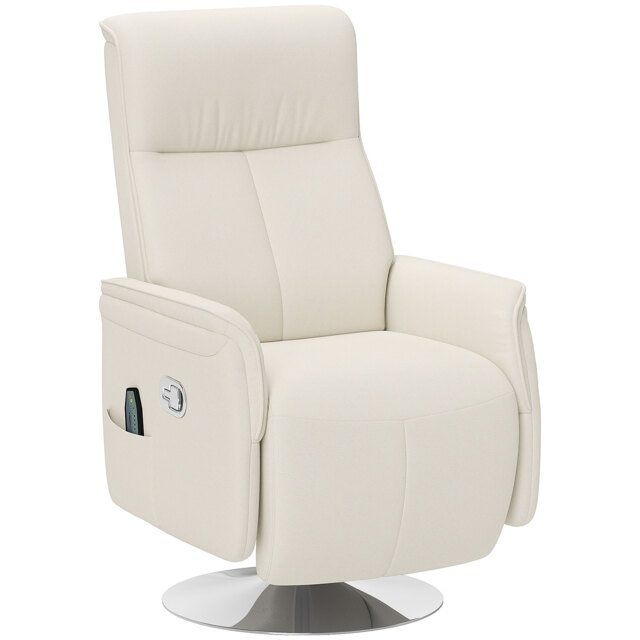 HOMCOM Massage Recliner Chair with Footstool, Upholstered Reclining Armchair with Adjustable Backrest and Steel Frame, Breathable Linen Fabric Swivel Chair for Living Room, Bedroom, Cream White - image 1