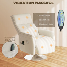 HOMCOM Massage Recliner Chair with Footstool, Upholstered Reclining Armchair with Adjustable Backrest and Steel Frame, Breathable Linen Fabric Swivel Chair for Living Room, Bedroom, Cream White - thumbnail 7