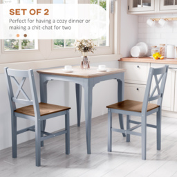 HOMCOM Dining Chairs Set of 2, Pine Wood Kitchen Chairs with Cross Back, Solid Structure for Living Room and Dining Room, Grey - thumbnail 4