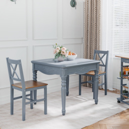 HOMCOM Dining Chairs Set of 2, Pine Wood Kitchen Chairs with Cross Back, Solid Structure for Living Room and Dining Room, Grey - thumbnail 2