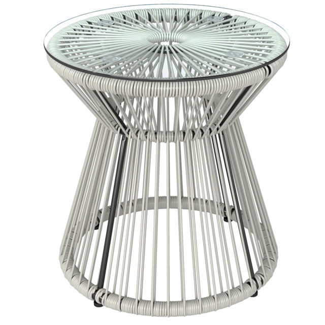 Outsunny Rattan Outdoor Coffee Table, PE Rattan Wicker Bistro Side Table with Tempered Glass Top, Light Grey - image 1