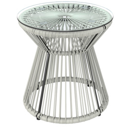Outsunny Rattan Outdoor Coffee Table, PE Rattan Wicker Bistro Side Table with Tempered Glass Top, Light Grey - thumbnail 1