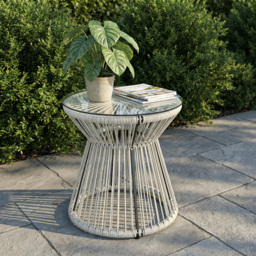 Outsunny Rattan Outdoor Coffee Table, PE Rattan Wicker Bistro Side Table with Tempered Glass Top, Light Grey - thumbnail 7
