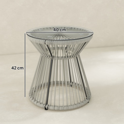 Outsunny Rattan Outdoor Coffee Table, PE Rattan Wicker Bistro Side Table with Tempered Glass Top, Light Grey - thumbnail 3