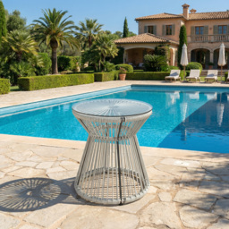 Outsunny Rattan Outdoor Coffee Table, PE Rattan Wicker Bistro Side Table with Tempered Glass Top, Light Grey - thumbnail 9