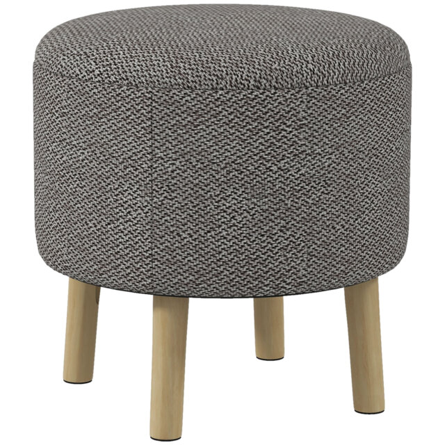 HOMCOM Linen Fabric Ottoman Stool, Round with Storage, Padded Seat, Wooden Legs, Hidden Space, Light Grey - Aosom UK - image 1