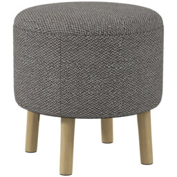HOMCOM Linen Fabric Ottoman Stool, Round with Storage, Padded Seat, Wooden Legs, Hidden Space, Light Grey - Aosom UK
