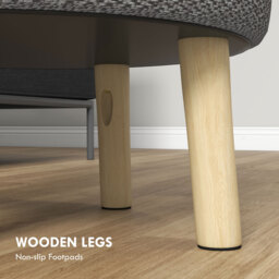 HOMCOM Linen Fabric Ottoman Stool, Round with Storage, Padded Seat, Wooden Legs, Hidden Space, Light Grey - Aosom UK - thumbnail 7
