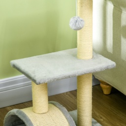 PawHut Compact Cat Tree for Indoor Use, Multi-Level with Sisal Scratching Posts, Cushioned Platform, Hanging Ball, Light Grey - Aosom UK - thumbnail 9
