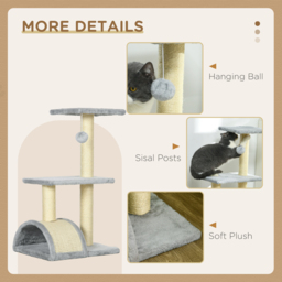 PawHut Compact Cat Tree for Indoor Use, Multi-Level with Sisal Scratching Posts, Cushioned Platform, Hanging Ball, Light Grey - Aosom UK - thumbnail 5