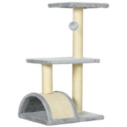PawHut Compact Cat Tree for Indoor Use, Multi-Level with Sisal Scratching Posts, Cushioned Platform, Hanging Ball, Light Grey - Aosom UK - thumbnail 1