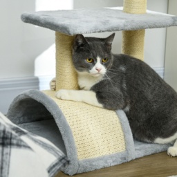 PawHut Compact Cat Tree for Indoor Use, Multi-Level with Sisal Scratching Posts, Cushioned Platform, Hanging Ball, Light Grey - Aosom UK - thumbnail 7