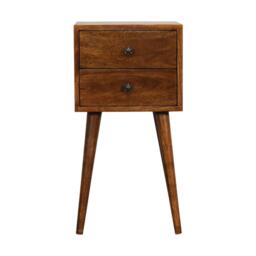 Solid Mango Wood Mini Bedside Cabinet with 2 Smooth-Gliding Drawers, Handcrafted Desk with Nordic Slim Legs, 30L x 30W x 57H cm, Brown - Aosom UK - thumbnail 2