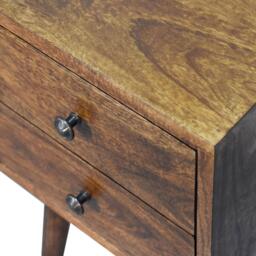 Solid Mango Wood Mini Bedside Cabinet with 2 Smooth-Gliding Drawers, Handcrafted Desk with Nordic Slim Legs, 30L x 30W x 57H cm, Brown - Aosom UK - thumbnail 5