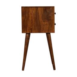 Solid Mango Wood Mini Bedside Cabinet with 2 Smooth-Gliding Drawers, Handcrafted Desk with Nordic Slim Legs, 30L x 30W x 57H cm, Brown - Aosom UK - thumbnail 6