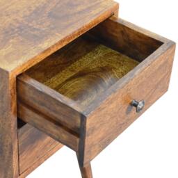 Solid Mango Wood Mini Bedside Cabinet with 2 Smooth-Gliding Drawers, Handcrafted Desk with Nordic Slim Legs, 30L x 30W x 57H cm, Brown - Aosom UK - thumbnail 4