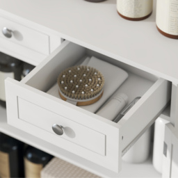 kleankin Bathroom Storage Cabinet Free-Standing Bathroom Cabinet Unit w/ 2 Drawers Cupboard Adjustable Shelf Handles Traditional Style 75x60cm White - thumbnail 9